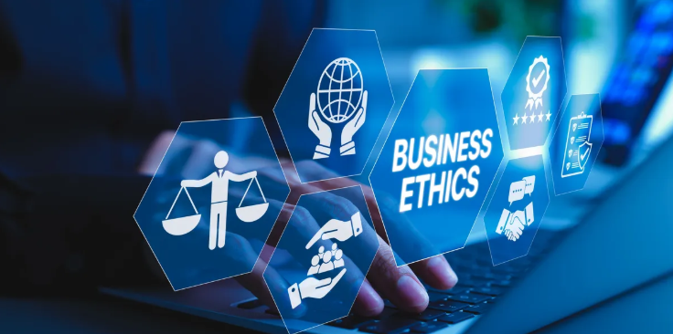 Business ethics and compliance icons representing professional standards, accountability, and trust
