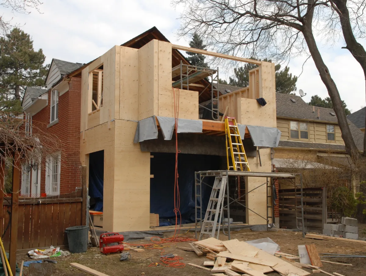 Two-story home addition under construction